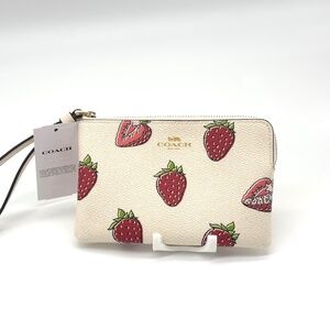 Coach Corner Zip Wristlet With Strawberry Print